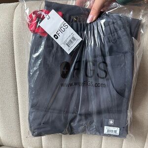 FIGS Charcoal Scrub Pants with Red Accent